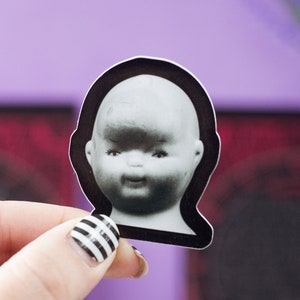 Creepy Doll Head Sticker for Laptop, Weird Stuff Spooky Horror Sticker Halloween Sticker Doll Sticker Gothic Sticker Goth Macabre Gift