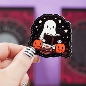 Cute Ghost Sticker, Dark academia stickers, Autumnal best friend present, book lover sticker, witchy sticker, Halloweener