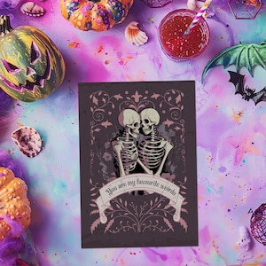 My Favourite Weirdo Gothic Anniversary Card - Skulls & Flowers Happy Anniversary Birthday Greeting
