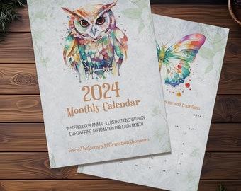 2024 Spirit Animal Wall Calendar - Monthly Affirmations  Monthly Calendar for Positive Vibes