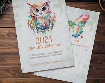 2024 Wall Calendar Spirit Animal Affirmation Monthly Calendar