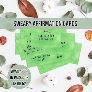 Swear Affirmations Deck | Badass Motivational Cards | Green Cards