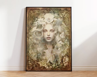 Gaia - Vintage Goddess Art Print, Goddess Wall Art, Goddess Poster, Wiccan Art, Nature Wall Decor