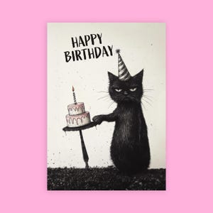Grumpy Cat Gothic Birthday Card - Funny Birthday Greetings for Cat Lovers