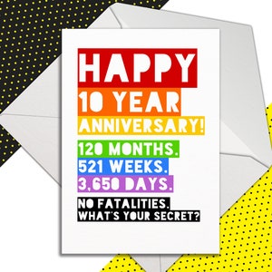 Funny 10 Year Anniversary Card, Cheeky 10th Anniversary Card for Couple, Best Friend Tin Anniversary