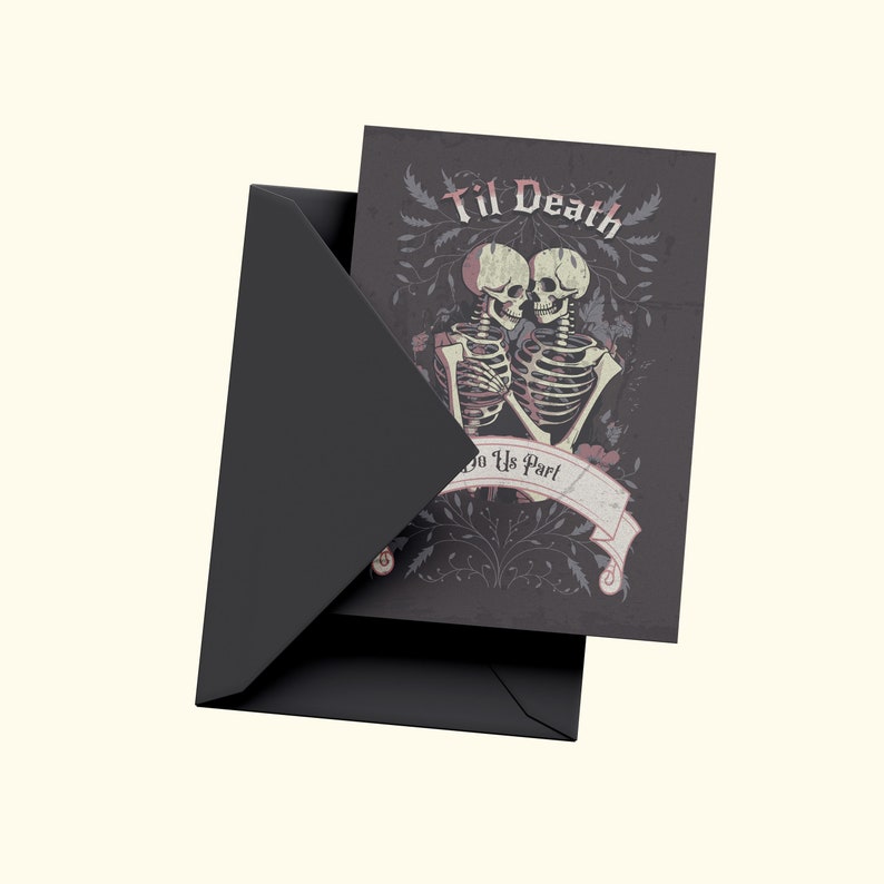 Til Death Do Us Part Gothic Wedding Card Skulls & Flowers Happy Anniversary Greeting Card Congratulations image 2