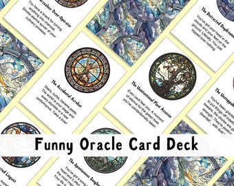 Funny Oracle Card Deck | 18 Stained Glass Cards