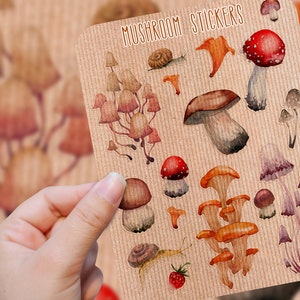 Mushroom Sticker Sheet - Natural Kraft Paper Stickers