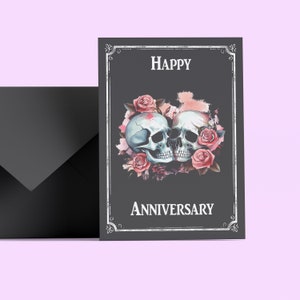 Gothic Anniversary Card - Skulls & Flowers Happy Anniversary Greeting