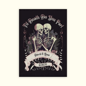 Gothic Wedding Card - Skulls & Flowers Happy Anniversary Greeting Card Congratulations Custom Date and Name