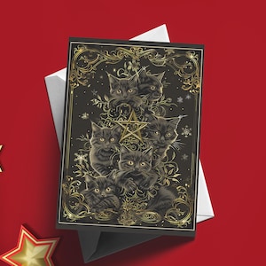 Merry Christmas Cat Card, Funny Cat Christmas Card, Gothmas Cat Christmas Card, Cute Cats Christmas Card, Gothic Card for cat lover