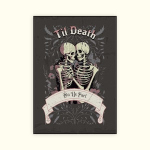 Til Death Do Us Part Gothic Wedding Card Skulls & Flowers Happy Anniversary Greeting Card Congratulations image 1