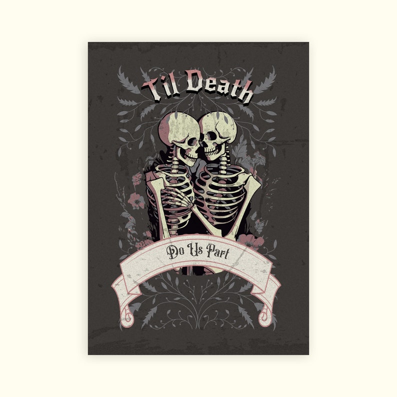 Til Death Do Us Part Gothic Wedding Card Skulls & Flowers Happy Anniversary Greeting Card Congratulations image 1