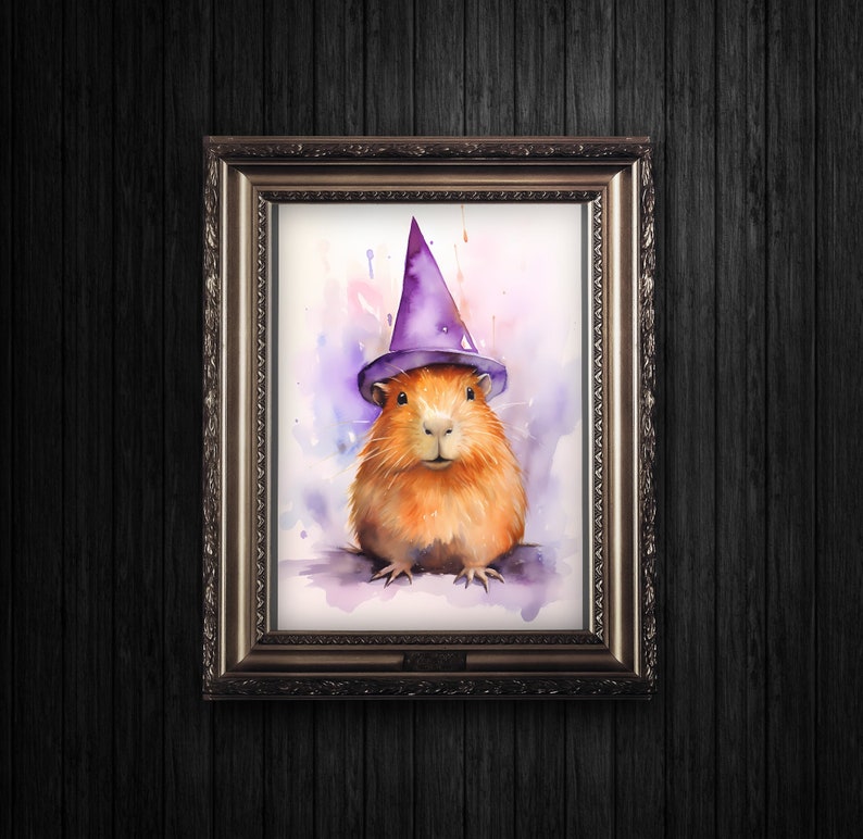 Witch Capybara Art Print Decor, Guinea Pig Print present, Animal Art, Humorous, humour Decoration image 1