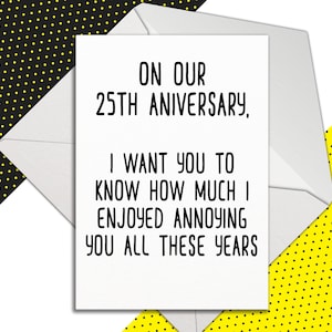 Funny Silver Wedding Anniversary Card | Silver Wedding Gift | 25th Anniversary Cards for Husband | Silver Anniversary Card for Wife