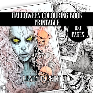 100 Halloween Coloring Pages, Horror coloring book, PDF Format, Instant Download, Black & White, ADULT - Spooky