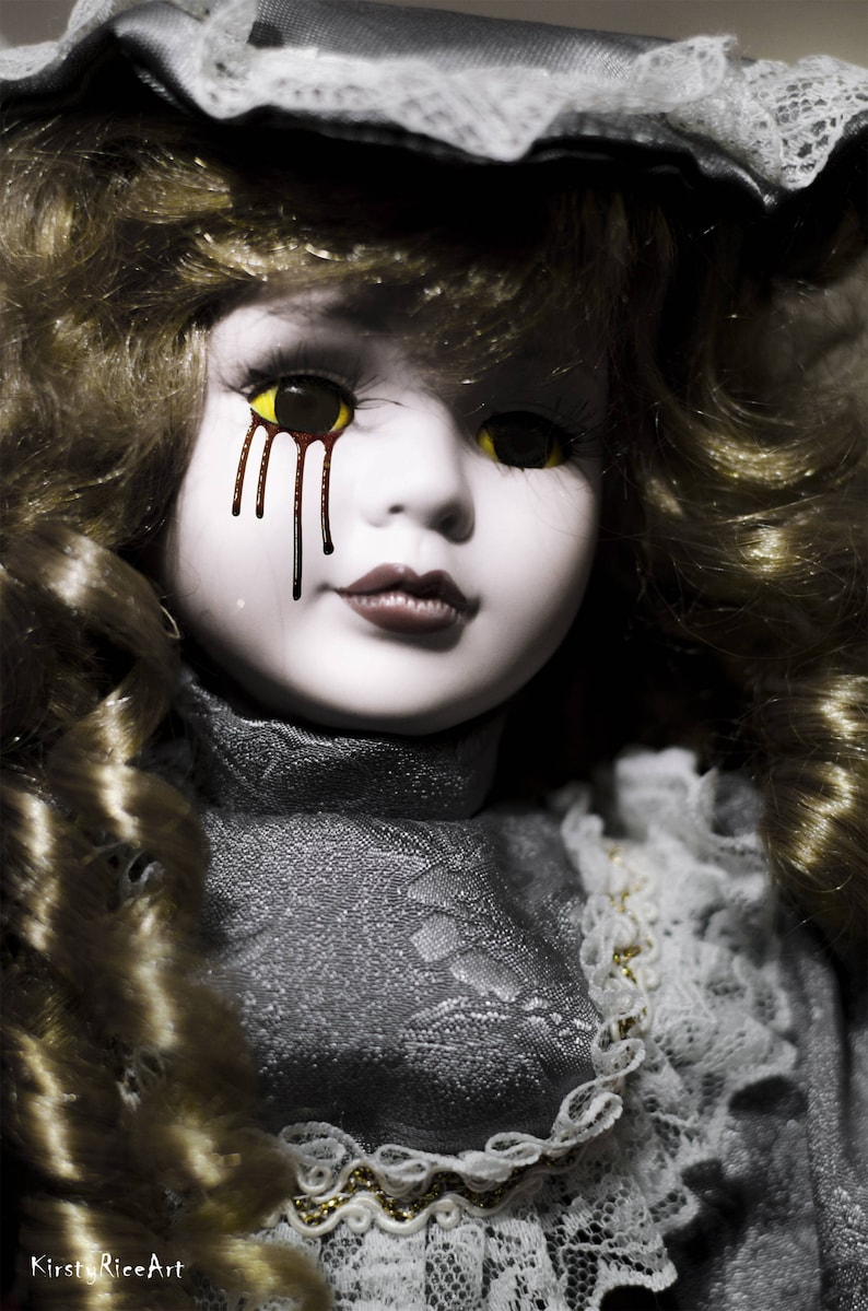 Creepy Doll Art Print Blood Yellow Eyes Demon Haunted Doll | Etsy
