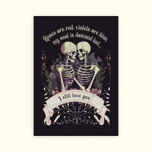 Roses are Red Gothic Anniversary Card - Skulls & Flowers Happy Anniversary Valentines Greeting