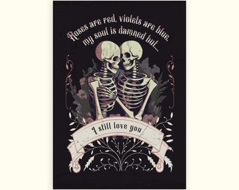 Roses are Red Gothic Anniversary Card - Skulls & Flowers Happy Anniversary Valentines Greeting