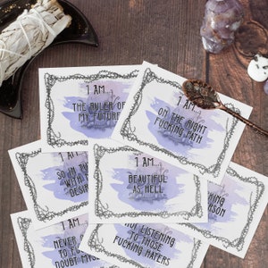 Sweary Affirmation Card Deck | 52 Gothic Purple Cards | Weekly Inspiration | Funny Encouragement Cards