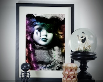 Goth Doll Print - Pastel Colors Rainbow Home Decor - Creepy Art
