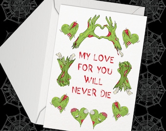 Romantic Horror Valentine's Day Card, Funny Zombie Love Card for Goth Girlfriend