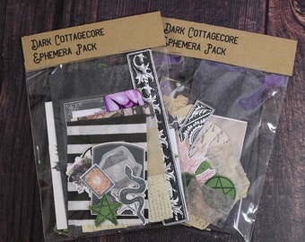 Dark Cottagecore Ephemera Kit, Vintage Paper Craft Bundle, Scrapbooking Set, Gothic Stickers and Paper Supply Set