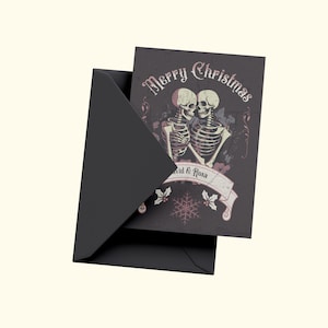 Custom Gothic Christmas Card - Skulls & Flowers Happy Holidays Greeting Card, Custom Names