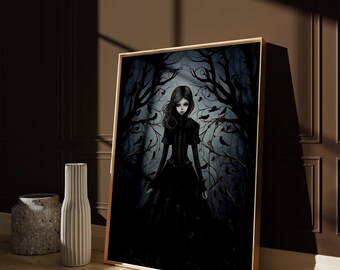 Goth Portrait Christmas Print, Gothic Decor, Witch Wall Art, illustrated, Friend Gift, Gothic Gifts, Spooky Season, Screen Print