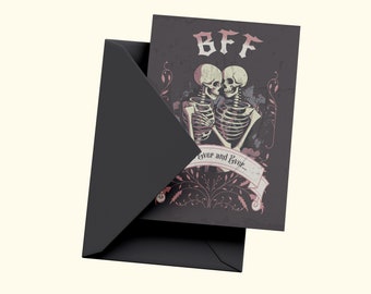 BFF Gothic Birthday Card - Skulls & Flowers Happy Birthday Anniversary Greeting Card