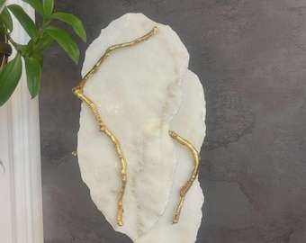 Marble Wall Sconce with Serip Brass Details – Marble Modern Minimalist Wall Light Fixture , Marble Wall Lamp