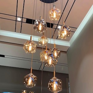 Trapezoidal glass Pendant Light-Modern Pendant Light- Blown Glass Pendant Chandelier -Customizable color Finish, lamps , Amorpheus