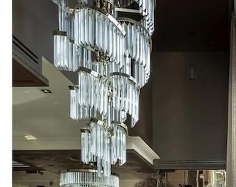 Big Crystal Chandelier, Foyer Pendant Lighting, Gold Crystal Lighting,