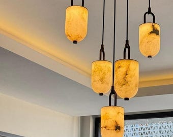 Handcrafted Marble Pendant Light -  Brass Pendant lamp, Marble Chandelier, Modern Pendant Light,Art deco lamp