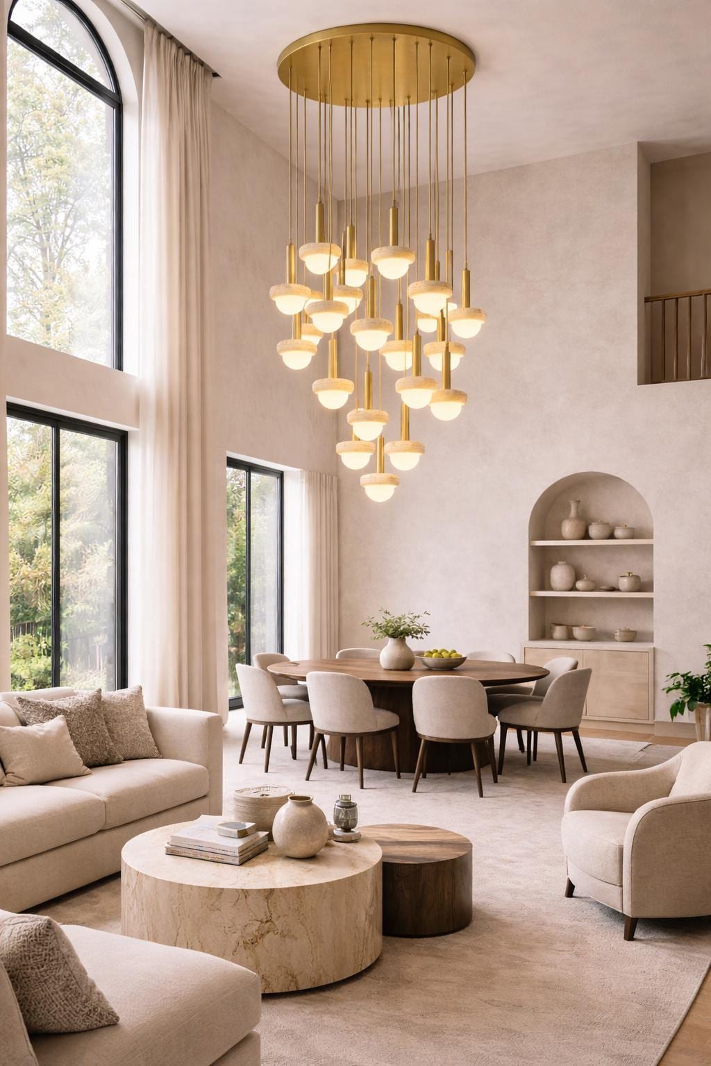 Travertine Stone Pendant Chandelier, Modern Brass Ceiling Light, Custom ...