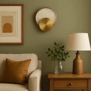 Alabaster Wall Sconce with Brass Details – Round Modern Minimalist Wall Light Fixture , Marble Wall Lamp