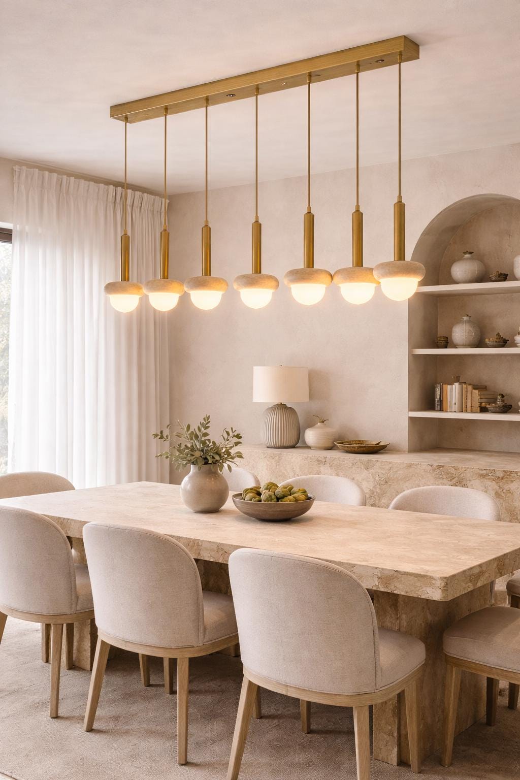 Travertine Stone Pendant Chandelier, Modern Brass Ceiling Light, Custom ...