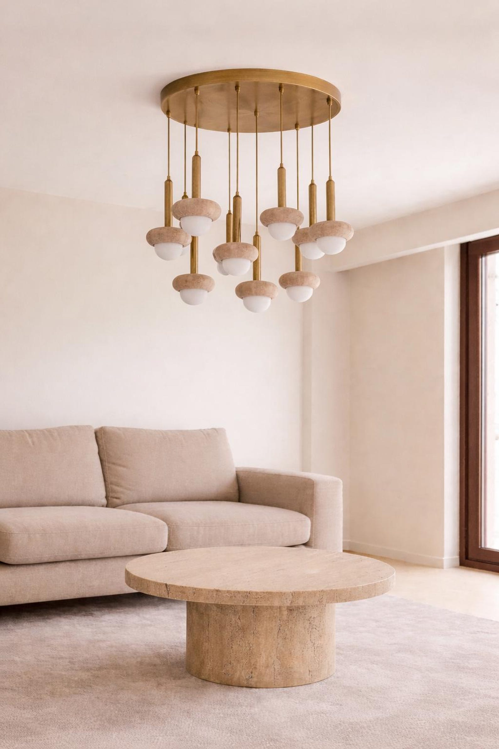 Travertine Stone Pendant Chandelier, Modern Brass Ceiling Light, Custom ...