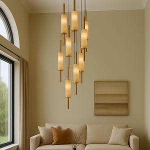 Handcrafted Long Marble Pendant Light-Nature-Inspired Design light,Brass Pendant lamp, Marble Chandelier, Modern Pendant Light,Art deco lamp
