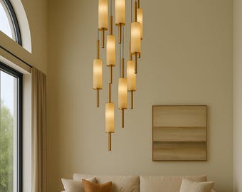 Handcrafted Long Marble Pendant Light-Nature-Inspired Design light,Brass Pendant lamp, Marble Chandelier, Modern Pendant Light,Art deco lamp