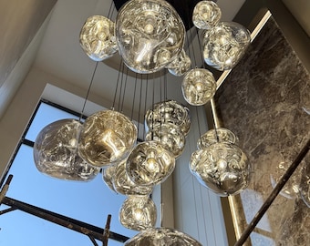 Lava Melted Pendant Light – Multi Light Cluster Ceiling Fixture – Modern Chandelier & 3 Color Options- Silver , Rose , Gold Pendant