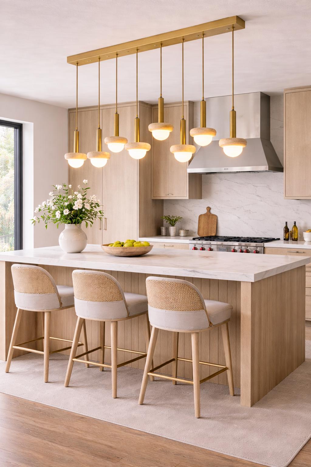 Travertine Stone Pendant Chandelier, Modern Brass Ceiling Light, Custom ...