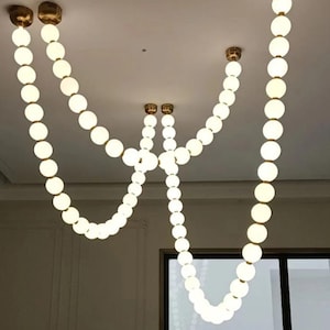 Pearls Necklace Pendant Light, Modern Brass Milky Glass Pendant Chandelier Shaped Lights – Customizable Light-Free Form light-lamps