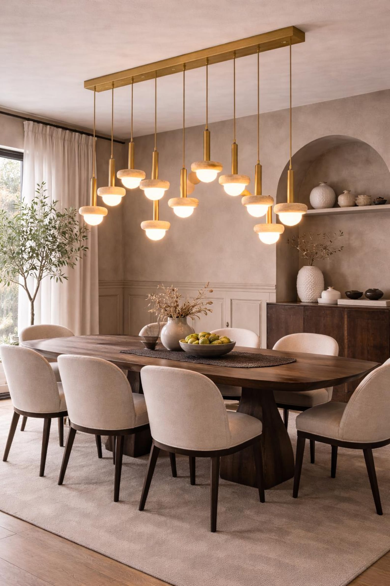 Travertine Stone Pendant Chandelier, Modern Brass Ceiling Light, Custom ...