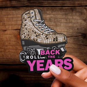 Autocollant rétro pour patins à roulettes – Autocollant en vinyle brillant de style disco avec mosaïque dorée et style années 70