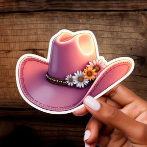 Autocollant chapeau de cowboy avec fleurs – autocollant vinyle amovible de style western pour décoration, autocollants pour ordinateur portable et cadeaux