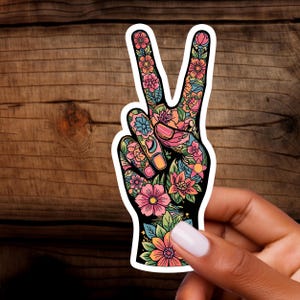 Vredeshandsticker - Kleurrijke Boho-vinylsticker met bloemenontwerp voor laptop, planner en stickers voor kinderen