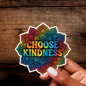 Kleurrijke Hippie, Sticker - Boho Mandala Vinyl Sticker, Kies Vriendelijkheid, Inspirerende, Laptop & Journal Sticker