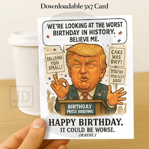 Cartão de aniversário engraçado de Trump | Aniversário incrível aprovado pelo comitê | Download digital | Cartão dobrado 5x7 para impressão