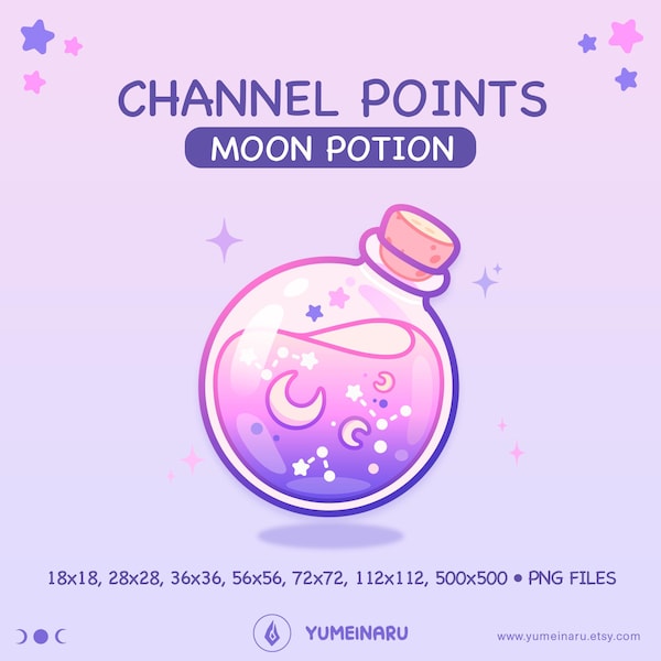 Pontos do Canal Poção da Lua | Emote Fofo e Fantástico para Transmissões na Twitch | Emotes e Emblemas para Streamers | Poção de Mana